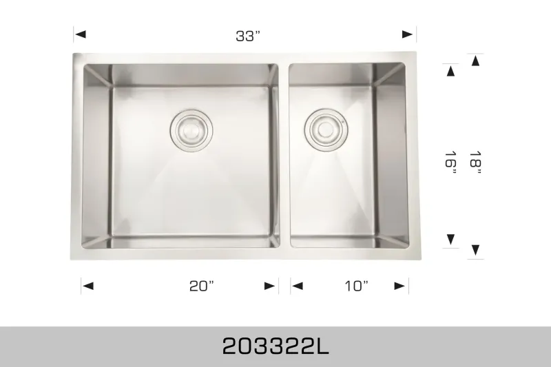 Bosco Deluxe Series 33″ x 18″ Undermount Twin Bowl Kitchen Sink Radius Corner 203322L