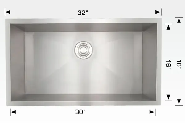 Bosco Elegant Series 32″ x 18″ Sole Bowl Kitchen Sink Zero Radius Corner 203330