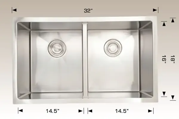 Bosco Sumptuous Series Plus 32" x 18" Double Bowl Kitchen Sink Radius Corner 203318M Plus