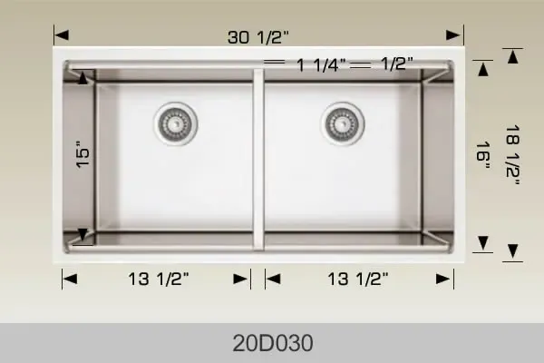Bosco Super Series Plus 30 1/2″ x 18 1/2″ Kitchen Sink Twin Bowl Radius Corner 20D030