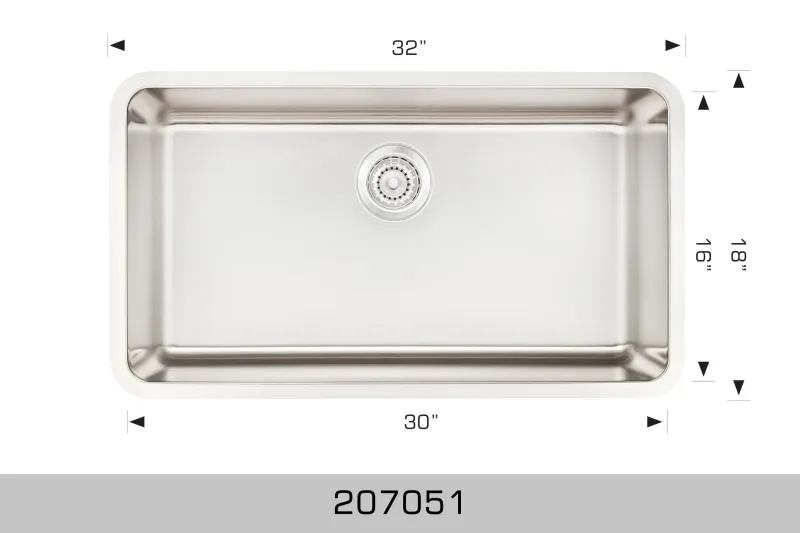 Bosco Super Series 32" x 18" Sole Bowl Kitchen Sink Undermount Radius Corner R30 207051