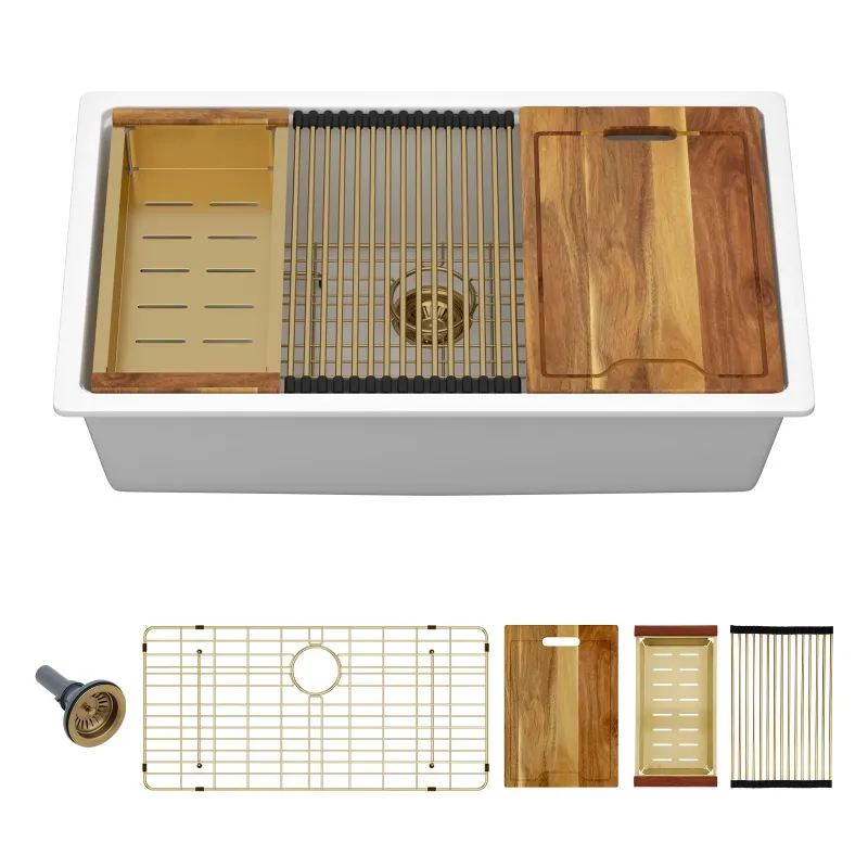 Quartz Composite Kitchen Sink Undermount Design, Durable Sole Bowl Workstation