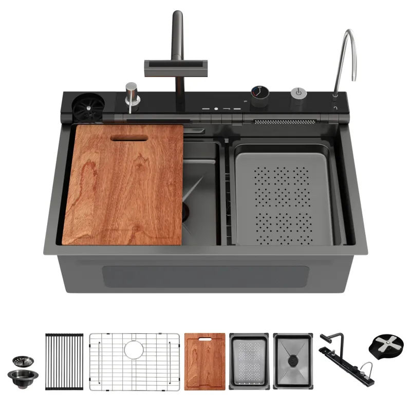 30" Single Bowl Kitchen Sink Wi-fi LED Faucet