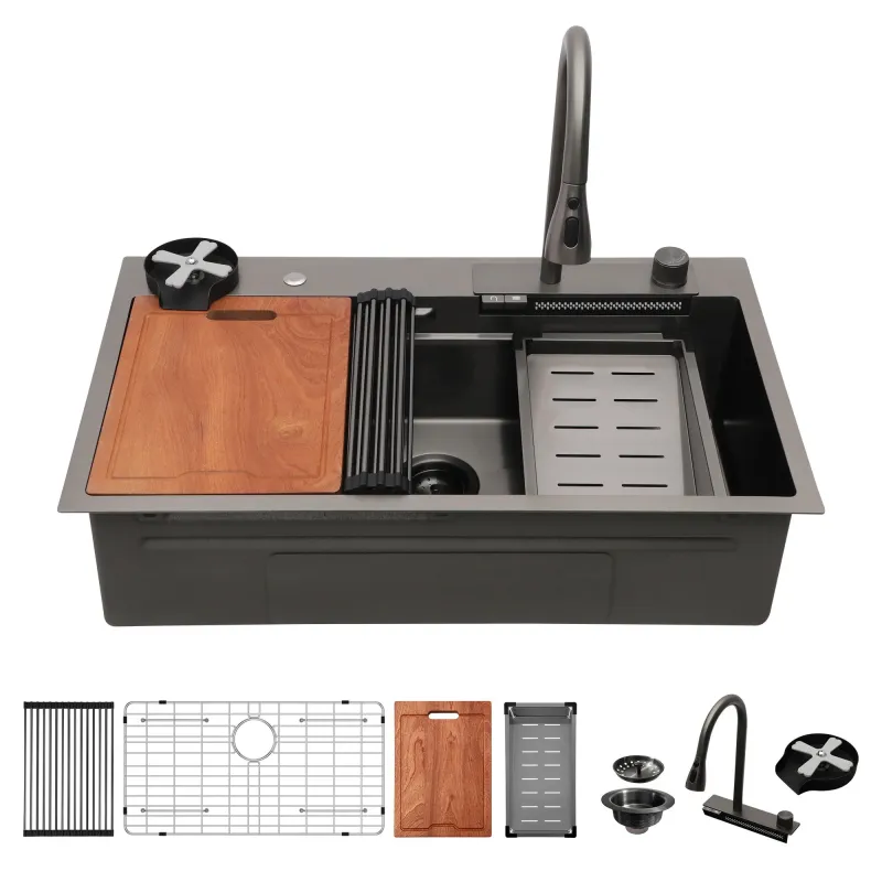 33" Stainless Alloy Single Bowl Kitchen Sink Waterfall Flow