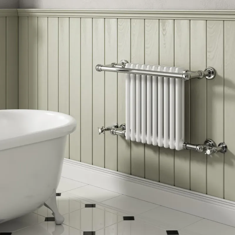 Reina Camden Traditional Alabaster and Chrome Column Bathroom Radiator | 1 finish, 2 sizes