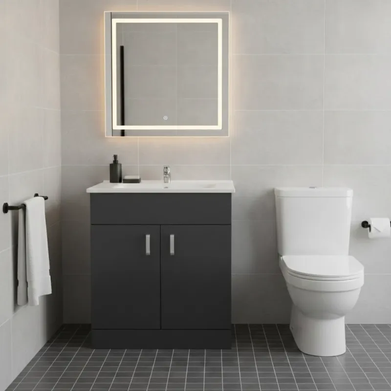 Troya 55cm Floor Standing Vanity Unit Gloss Anthracite