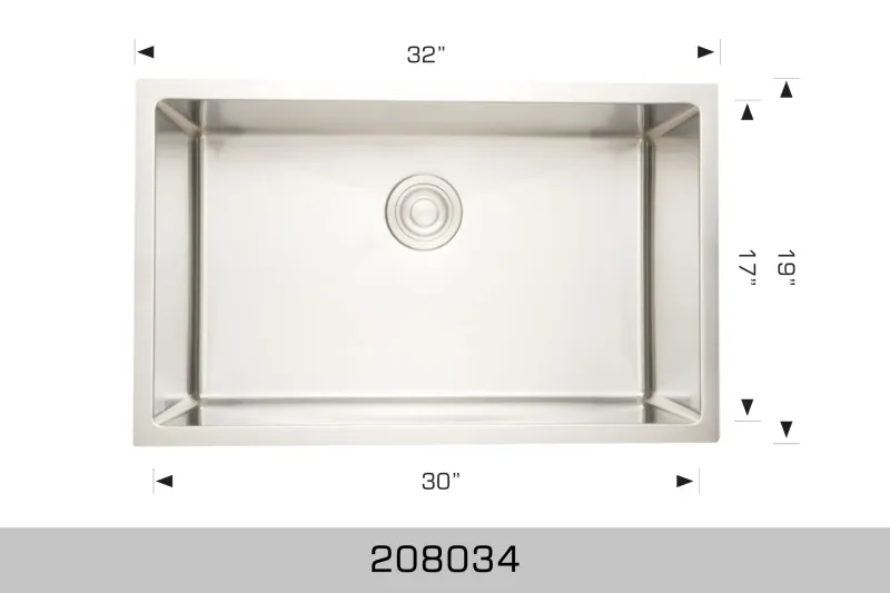Bosco Normal Series 32" x 19" Kitchen Sink Radius Corner 208034