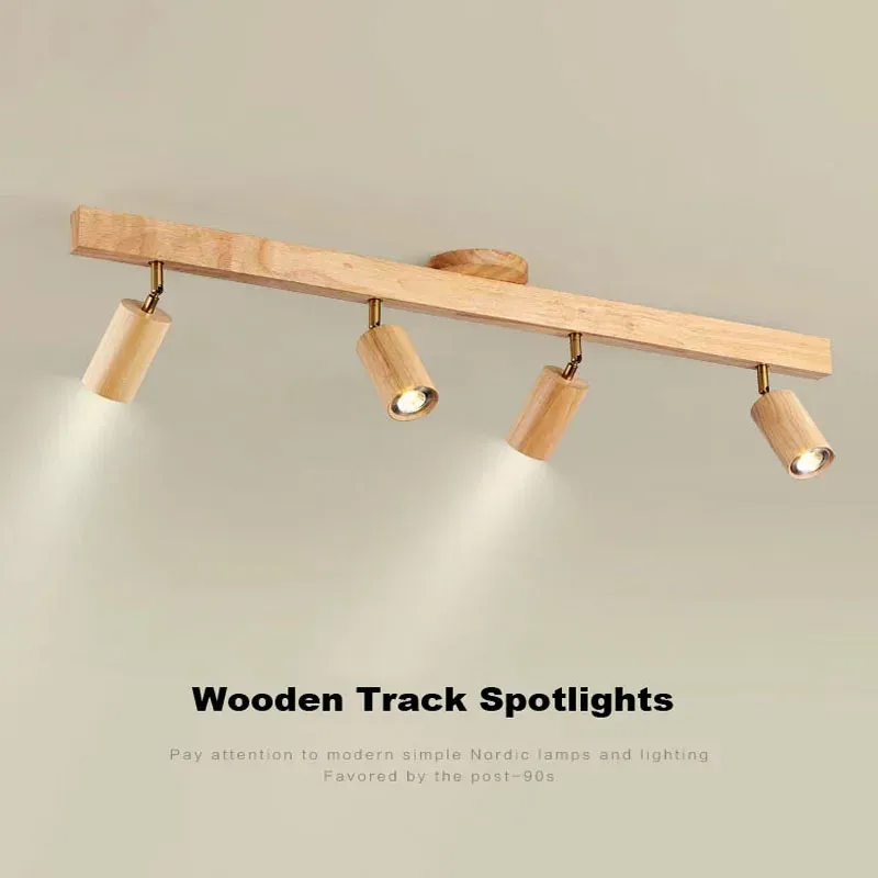 Afralia Nordic WoodenTrack LED Ceiling Spotlight Home Decor