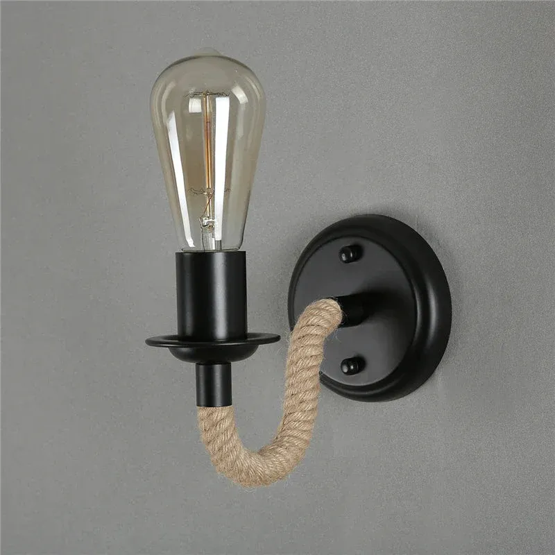 Afralia™ Nostalgic Hemp Rope Wall Sconce Country Light Living Loft & Stairs Lighting