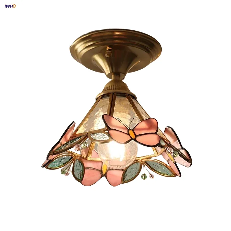 Afralia™ Butterfly Glass Tiffany LED Ceiling Light - Nordic Sleek Copper Lamp