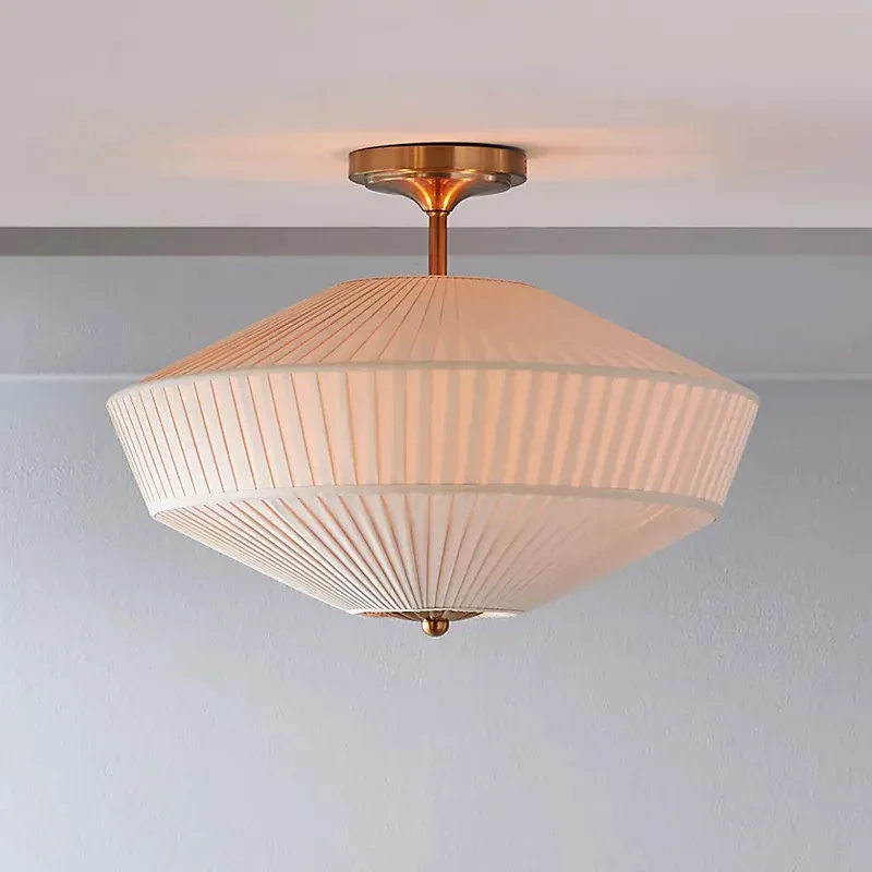 Afralia™ French Style Fabric Pleated Ceiling Lamp Vintage Decorative Portable