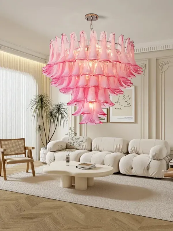 Color Changing RGB Afralia™ Pink Glass Ceiling Pendant Light, Opulent Nordic French Hanging Lamp Living Room