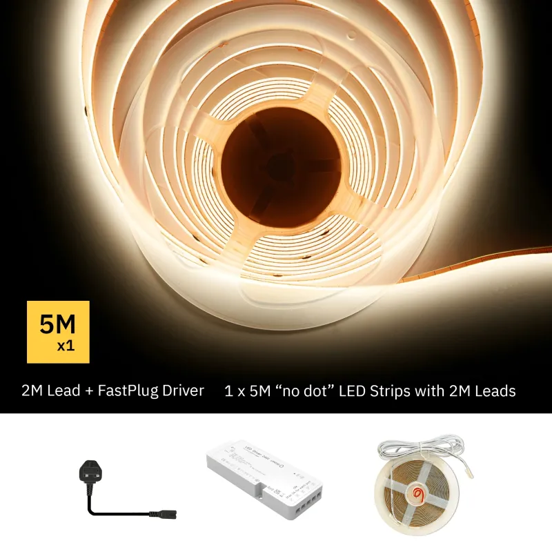 5mm 2.5M COB LED Strip Buoyant (Dot Free) Kit QuickConnect Driver, 12V