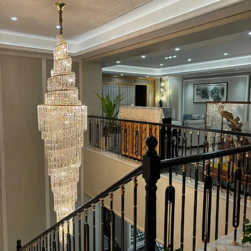 Afralia™ Crystal Chandelier Spiral Staircase LED Lighting Minimalist Living Room Parties & Events
