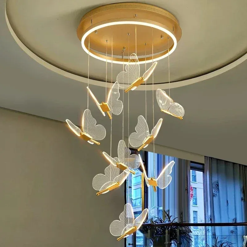 Afralia™ LED Chandelier: Minimalist Butterfly Design, Acrylic, Exhibition Hall, Staircase, Bedroom Night Lamp Lighting F...
