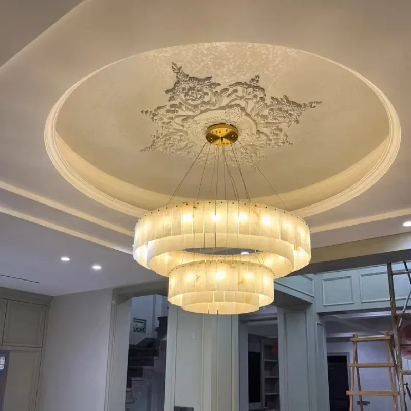 Afralia™ Thorough Copper Marble Pendant Lamp: Luxury Circular LED Light Living Room