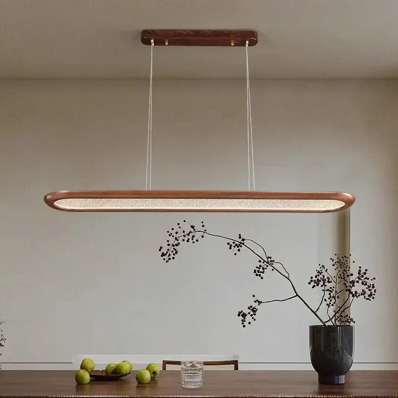 Afralia™ Walnut Extended Strip LED Chandelier | Modern Chinese Style Home, Restaurant, Office