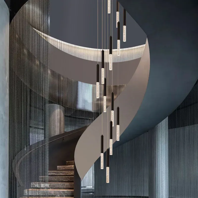 Fiber Optic Afralia™ Present-day Minimalist Strip Chandelier Living Room, Hall, Villa, Staircase