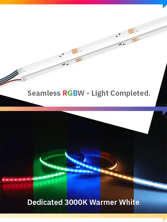 RGBW 6000K Brisk White COB LED Strip Light, 24V, 896LED/M, IP20 (Internal Rated), 4M Extended Leads