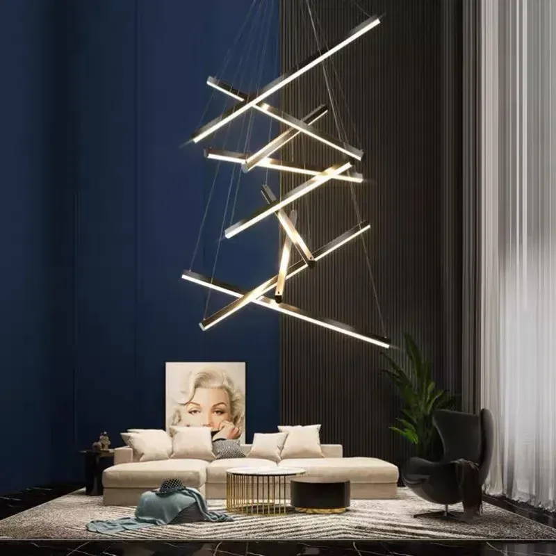 USB Powered Afralia™ Present-day Duplex Stair Chandelier Lights: Creative LED Line Lamps Empty Living Room