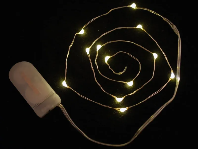 Wire Light LED Strand - 10 Warm Pearl LEDs + Coin Cell Holder [Discontinued]