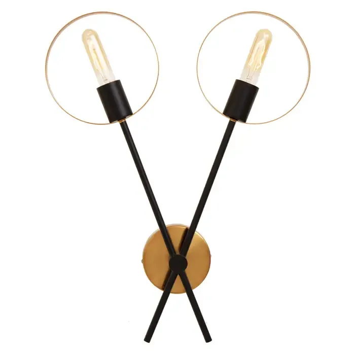 Elliot Two Bulb Ring Wall Light – Contemporary Brass & Ebony