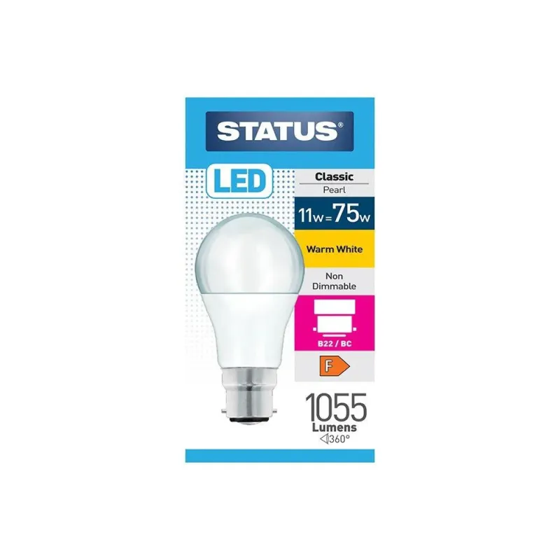 Status 11W 1055lm LED B22 Bulb | Warm Snow, Energy-Efficient