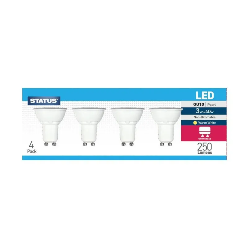 Status Energy-Efficient LED GU10 Bulbs | 3W, 250 Lumens, Snug White | Pack 4