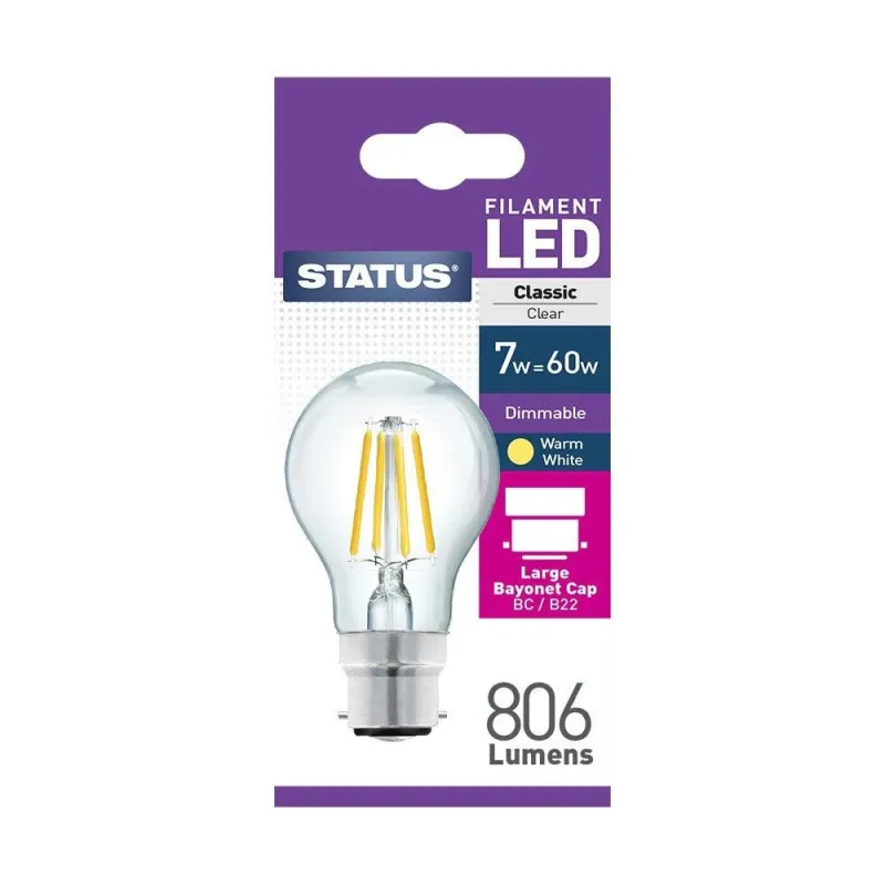 Status 7W LED GLS Bulb | Distinct, Warm White, Dimmable, BC/B22 Cap