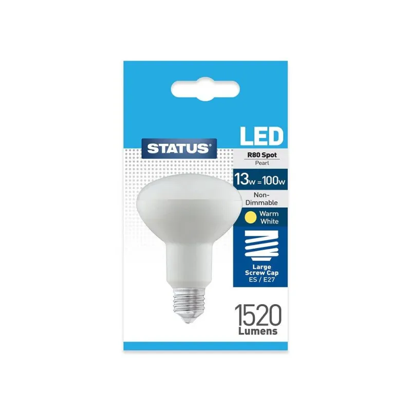 Status LED R80 Spot Pearl Light Bulb | 13W, 1520 Lumens, Warm Alabaster