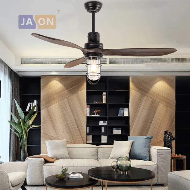 Afralia™ Edison Loft Iron Glass Wood Ceiling Fan LED Buoyant Foyer Bedroom Compatible Google Home
