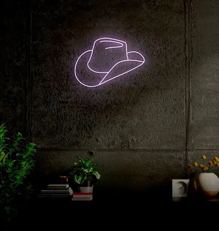 Battery Operated Cowboy Hat LED Neon Sign w/ Dimmer