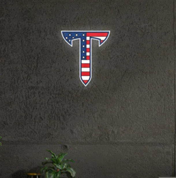 Troy University American Flag T LED UV Print Neon Sign w/ Dimmer - 20"