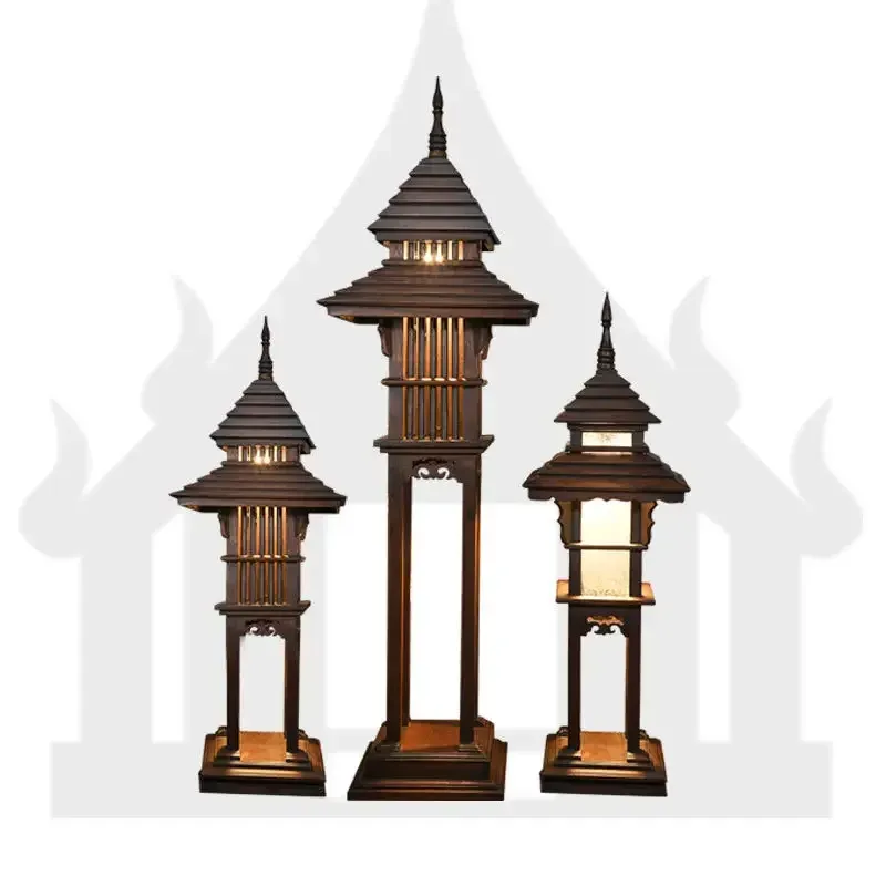 Afralia™ Thai Style Wood Outdoor Table Lamp Courtyard Decor
