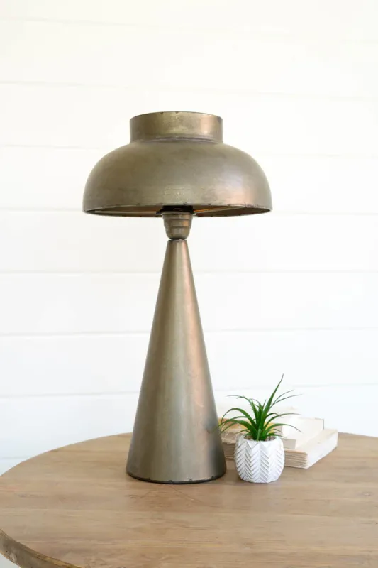 Antique red metal finish table lamp