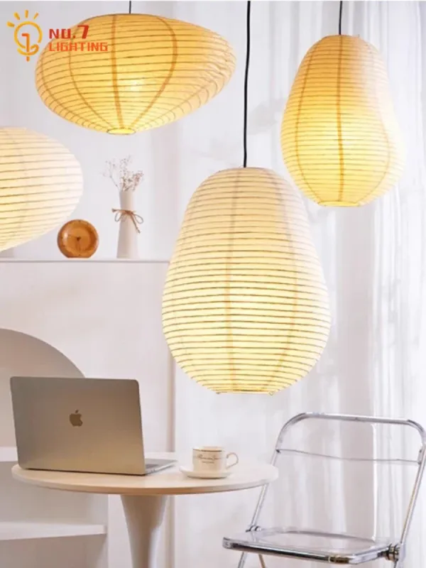 Afralia™ Noguchi Pendant Lights LED E27 Rice Paper Hanging Lamp Zen Art