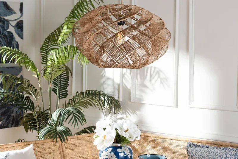 bali & pari Enola Handwoven Jute Pendant Lampshade - Boho Chic Ceiling Airy Cover Twisted Spiral Design