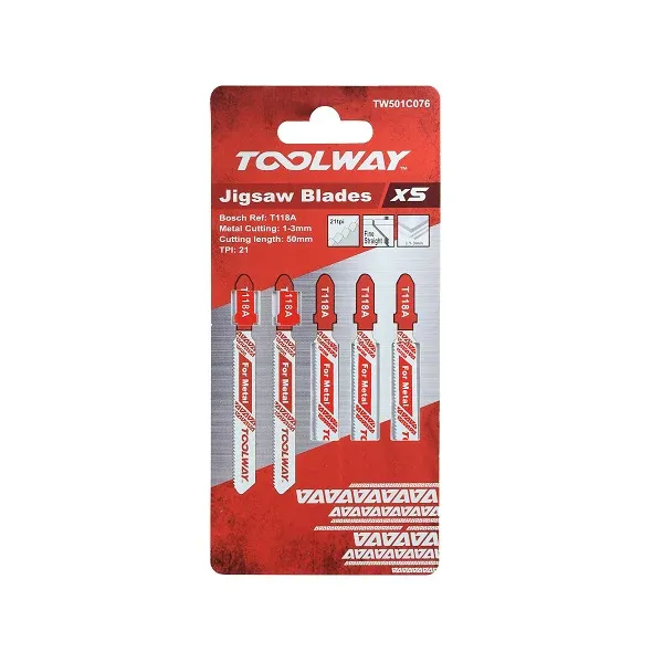 Toolway T118B Straight Cut Alloy Jigsaw Blades 5pc