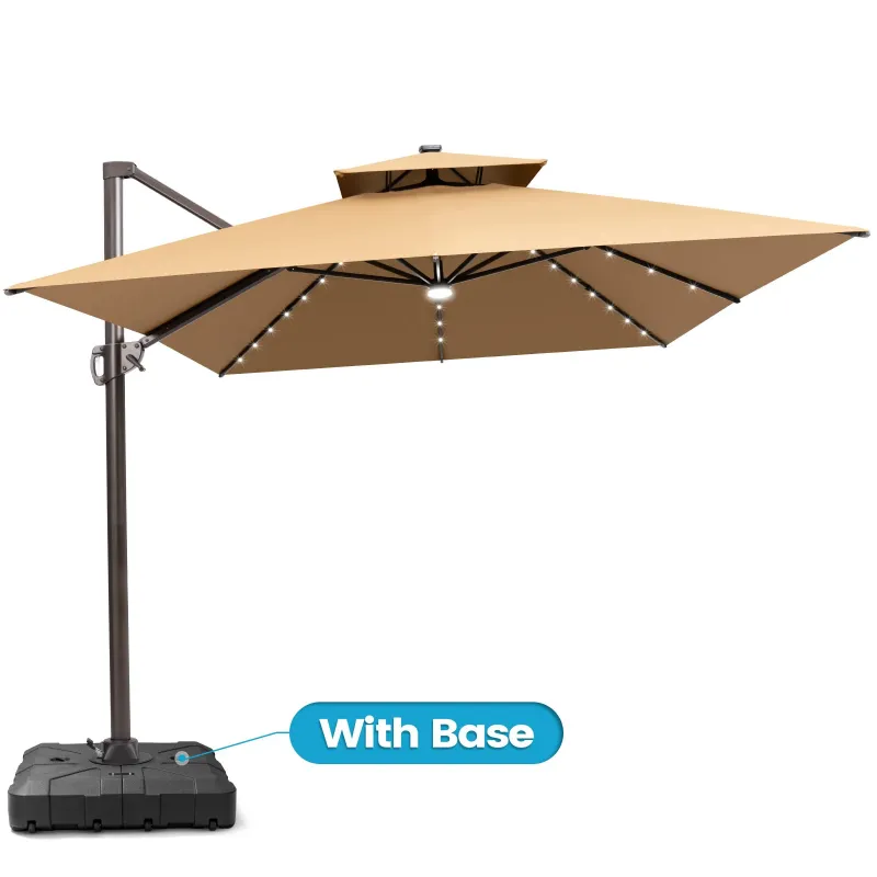 Crestlive Products 13 x 10 ft Aluminium Double Top Crank Cantilever Patio Umbrella LED Lights and Base Options