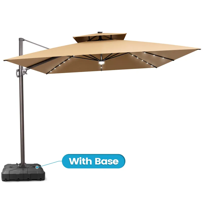 Crestlive Products 11 x 11 ft Aluminum Dual Top Cantilever Patio Umbrella LED Lights and Base Options