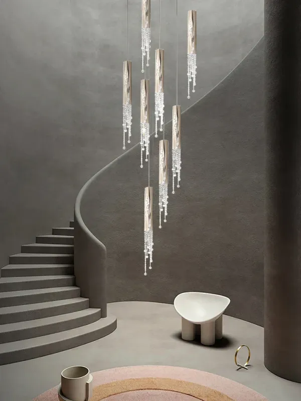 Afralia™ Designer Crystals Pendant LED Chandelier Home Dining Room Lighting Fixture Clear Glass