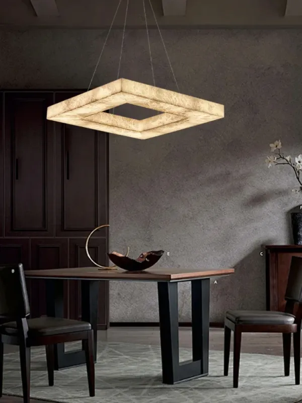 Afralia™ Dimmable LED Aurum Chrome Marble Alabaster Chandelier Pendant Light Dining Room