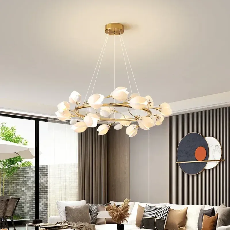 Afralia™ French Cream Pottery Chandelier LED Pendant Light Fixture Dimmable Driver