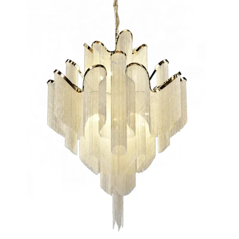 Afralia™ Fringed Chandelier: Silver & Gold Aluminium Chain Pendant Airy Luxe Home & Hotel Decor Dimmable Driver