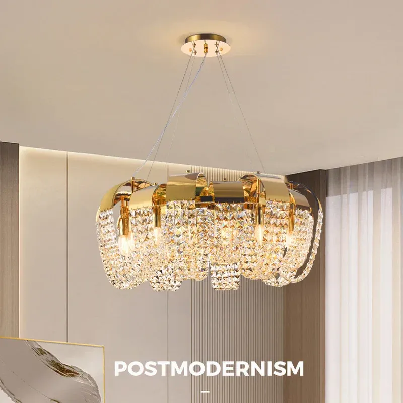 Afralia™ Gilded Crystal LED Chandelier Ceiling Light Fixture Luxe Home Decor Pendant