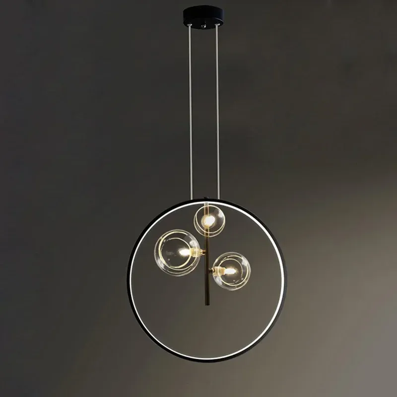Afralia™ Nordic LED Pendant Portable Metal Ring Decoration Ceiling Chandelier Elegant Living Room Lamp Remote Control