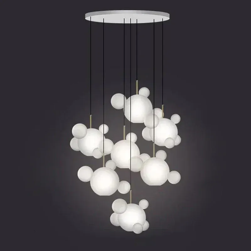 Afralia™ Round LED Glass Pendant Airy, Modern White Bubble Lampshade Home Ceiling Decor