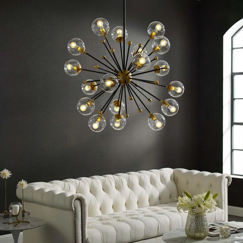 Modway Constellation Clear Glass and Brass Ceiling Airy Pendant Chandelier