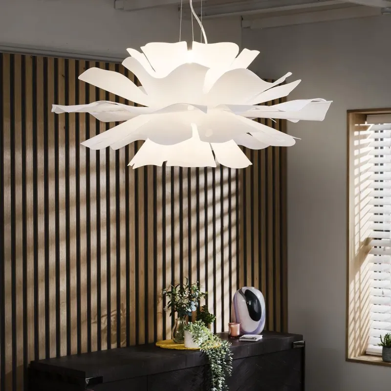Unique Pendant Ceiling Light White Up-to-date Lotus Flower Plastic 70cm