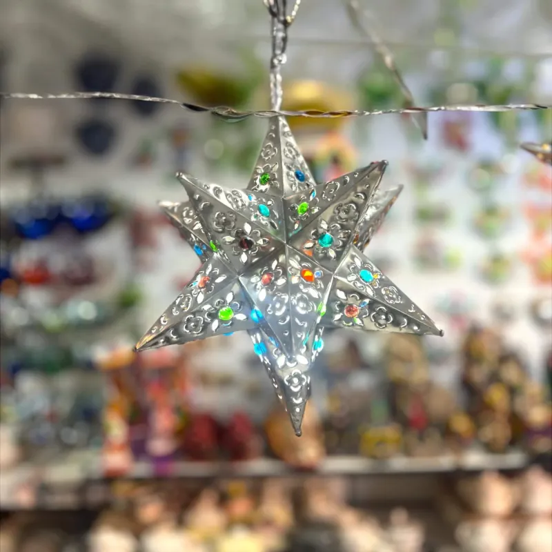 Artisanal Metal Star Ornament | Stained Glass Light Fixture